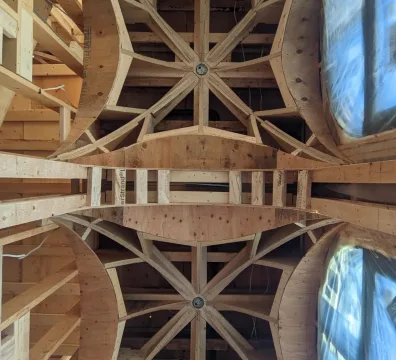Framing of groin vaulted ceiling in custom home construction